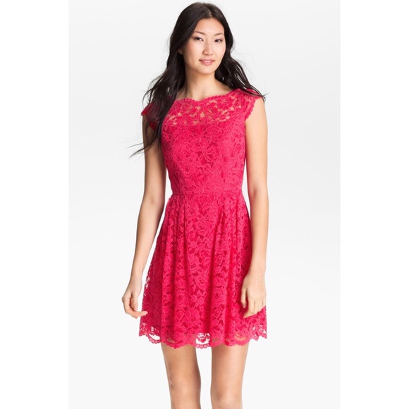 Cythnia Steffe Bright Pink Lace Fit & Flare Dress - Picture 1 of 13